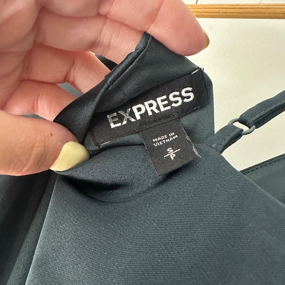Express Elegant Dark Green Silky Slip Midi Dress - Picture 6 of 8